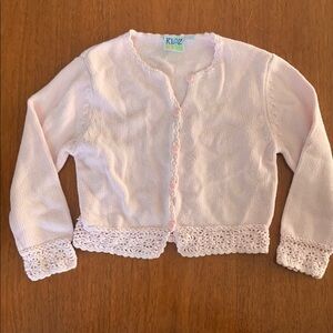 🫐3/$30 Vintage Cotton Pink Cardigan with Crochet Trim 3T